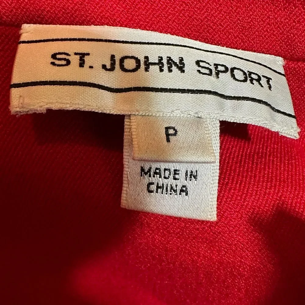 ST. JOHN SPORT Women's Ribbed Cotton Knit Zipper Sweater Jacket Red Size Petite